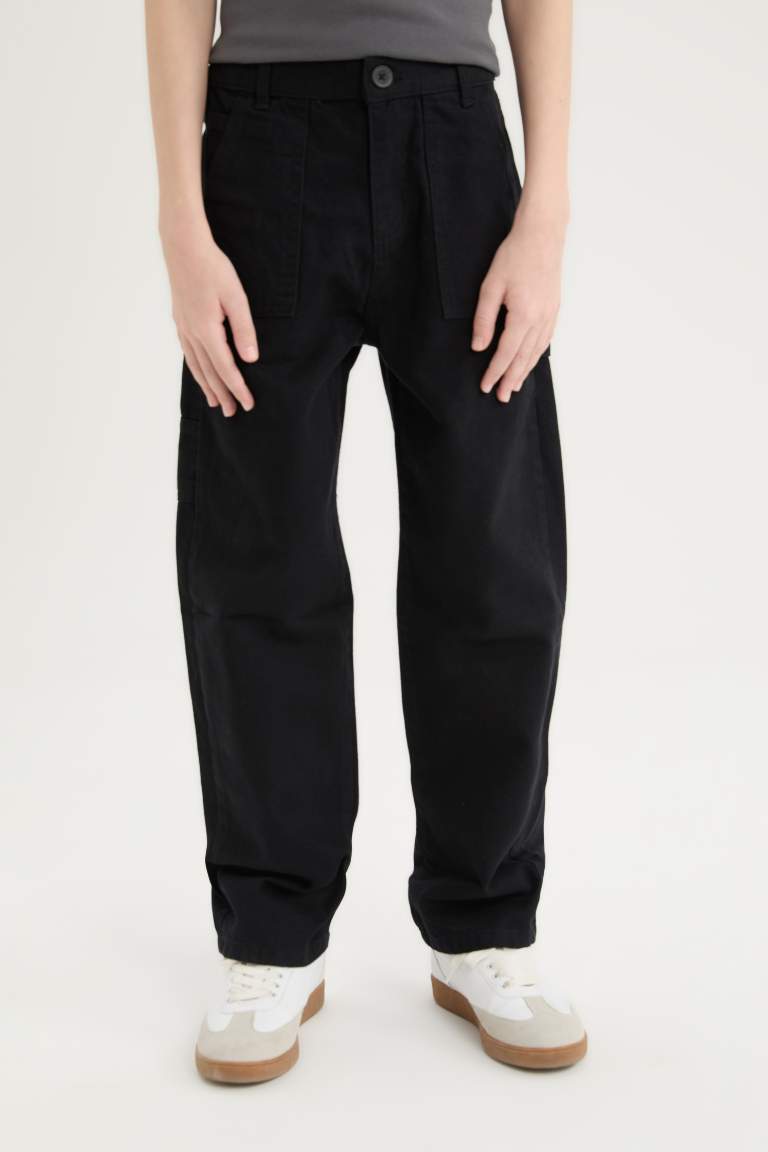 Boy Loose Fit Basic Gabardine Black Cargo Pants