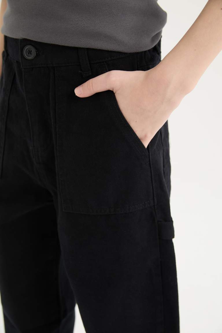 Boy Loose Fit Basic Gabardine Black Cargo Pants