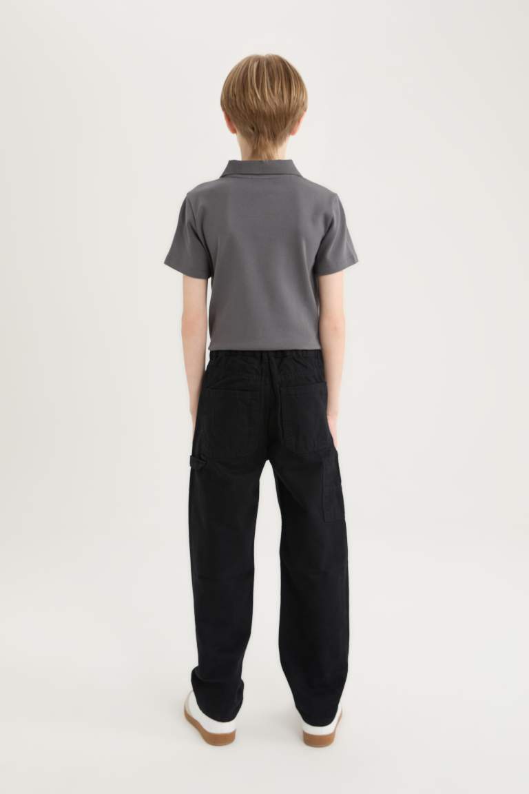 Boy Loose Fit Basic Gabardine Black Cargo Pants