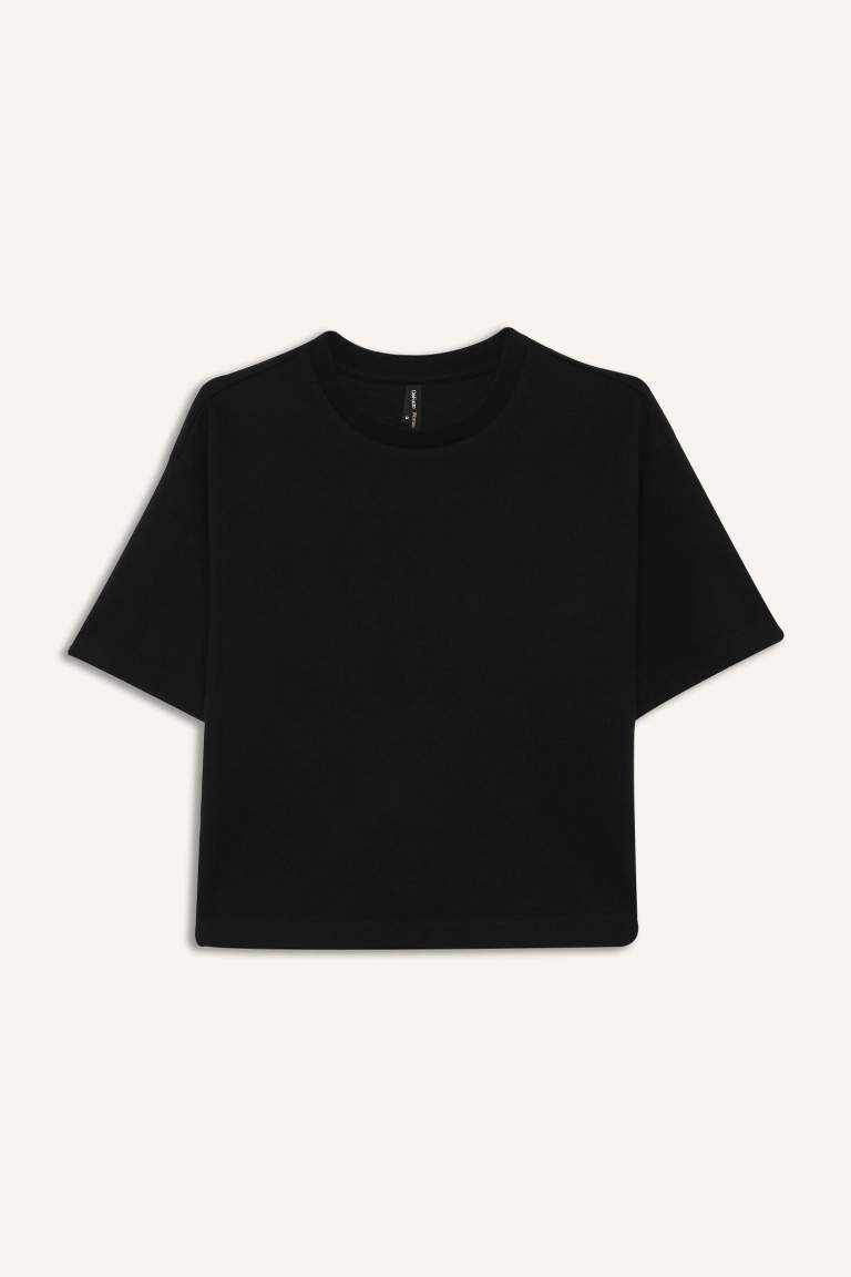 Relax Fit Crew Neck Basic Short Sleeve Black T-Shirt