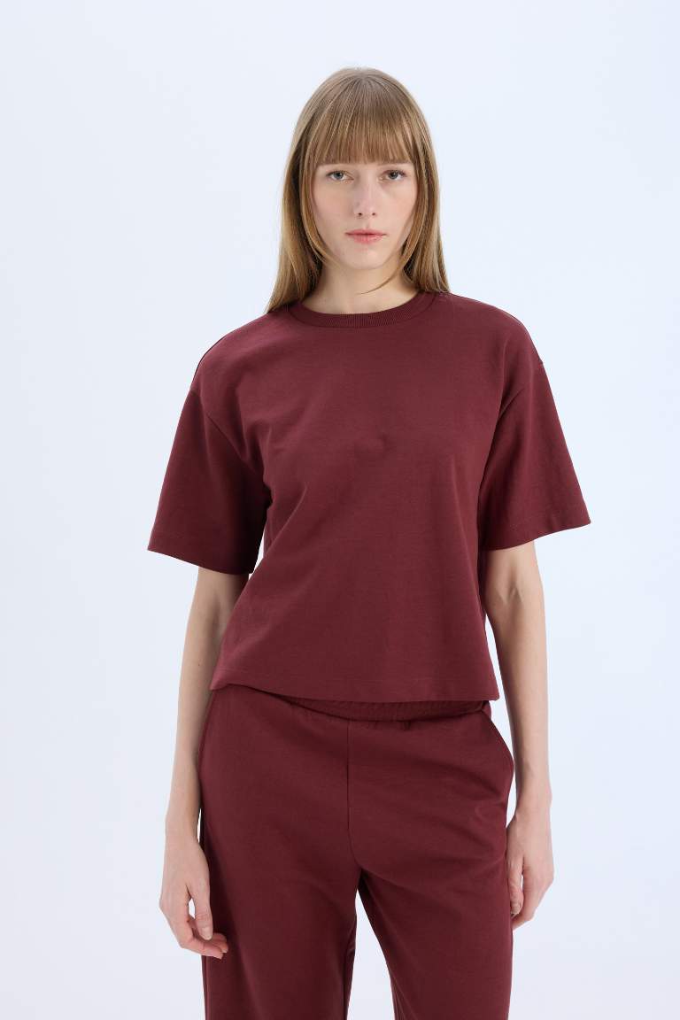 Relax Fit Crew Neck Basic Burgundy T-Shirt