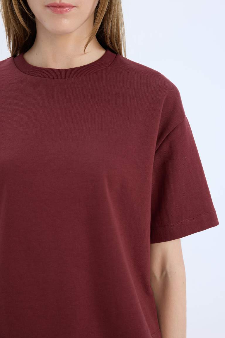 Relax Fit Crew Neck Basic Burgundy T-Shirt