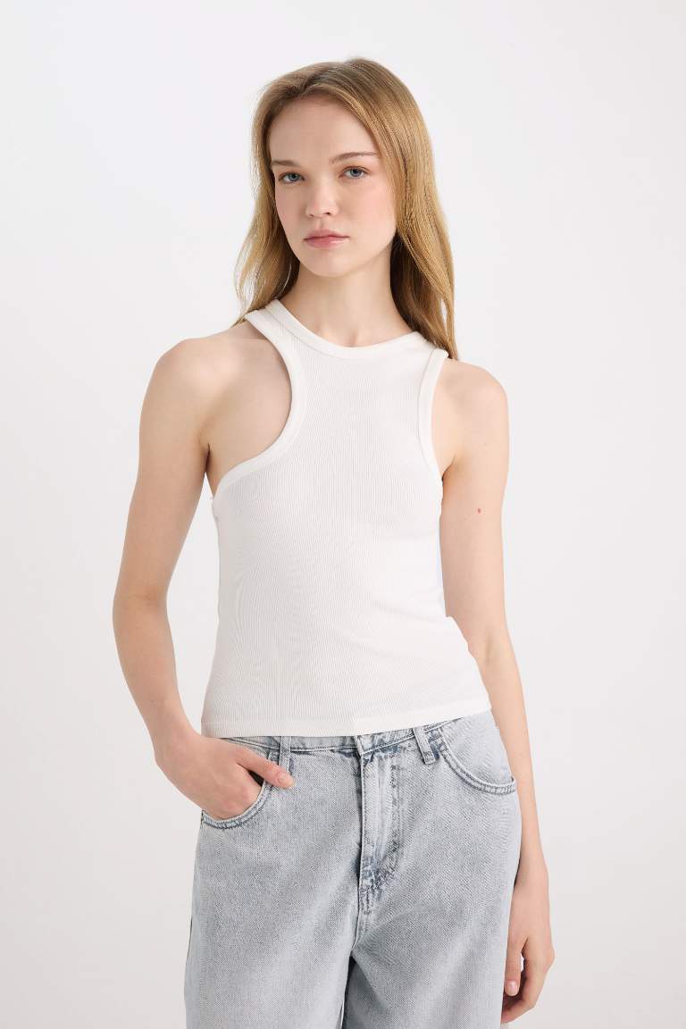 Fitted Crew Neck Ribbed Camisole Crop Top