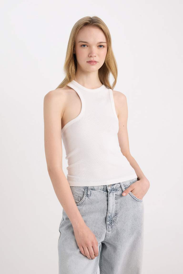 Fitted Crew Neck Ribbed Camisole Crop Top