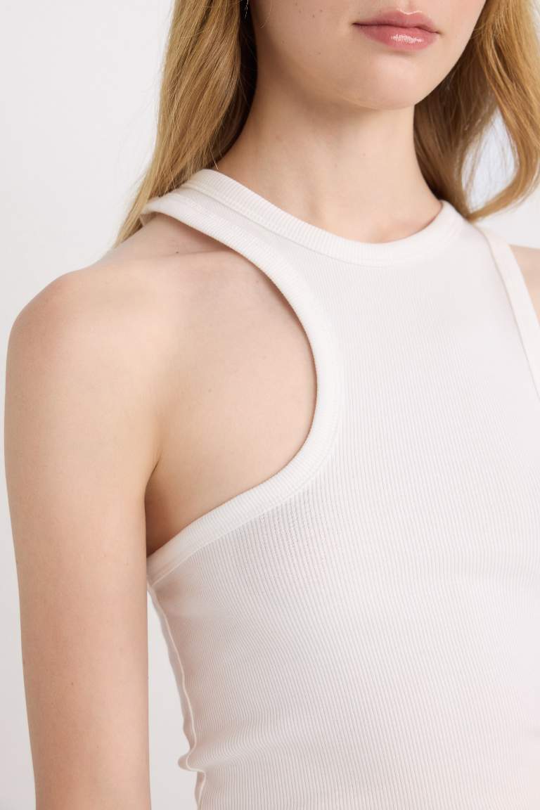 Fitted Crew Neck Ribbed Camisole Crop Top