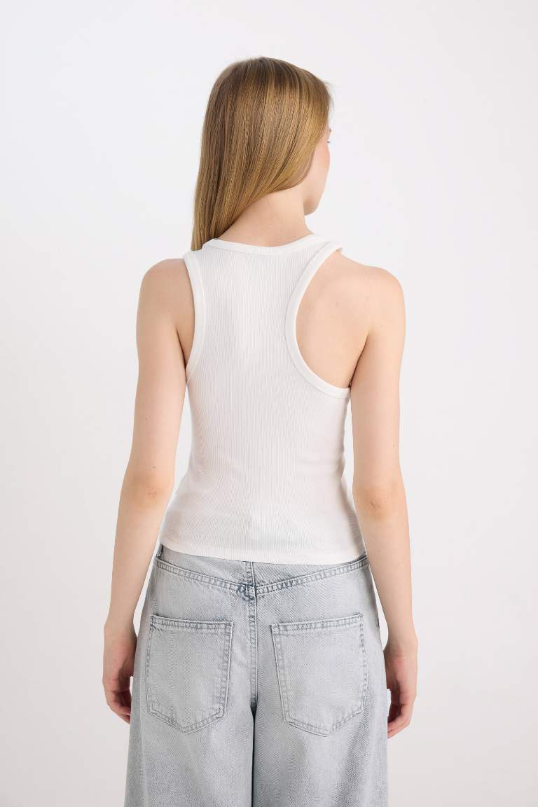 Fitted Crew Neck Ribbed Camisole Crop Top