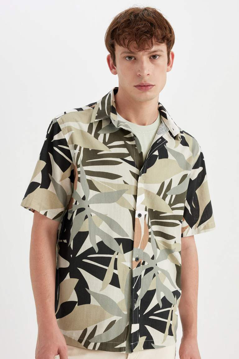 Regular Fit Hawaiian Printed Cotton Short Sleeve Shirt