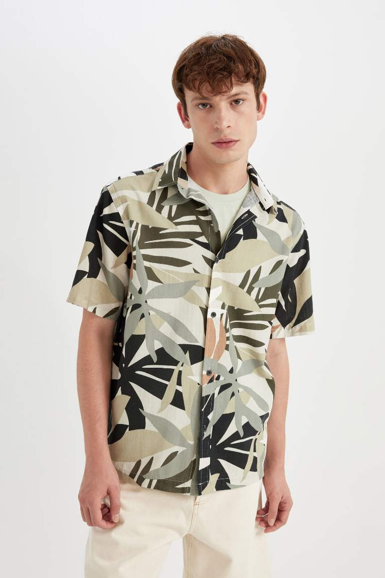 Regular Fit Hawaiian Printed Cotton Short Sleeve Shirt