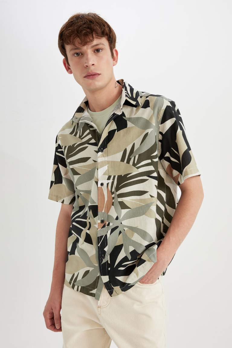 Regular Fit Hawaiian Printed Cotton Short Sleeve Shirt