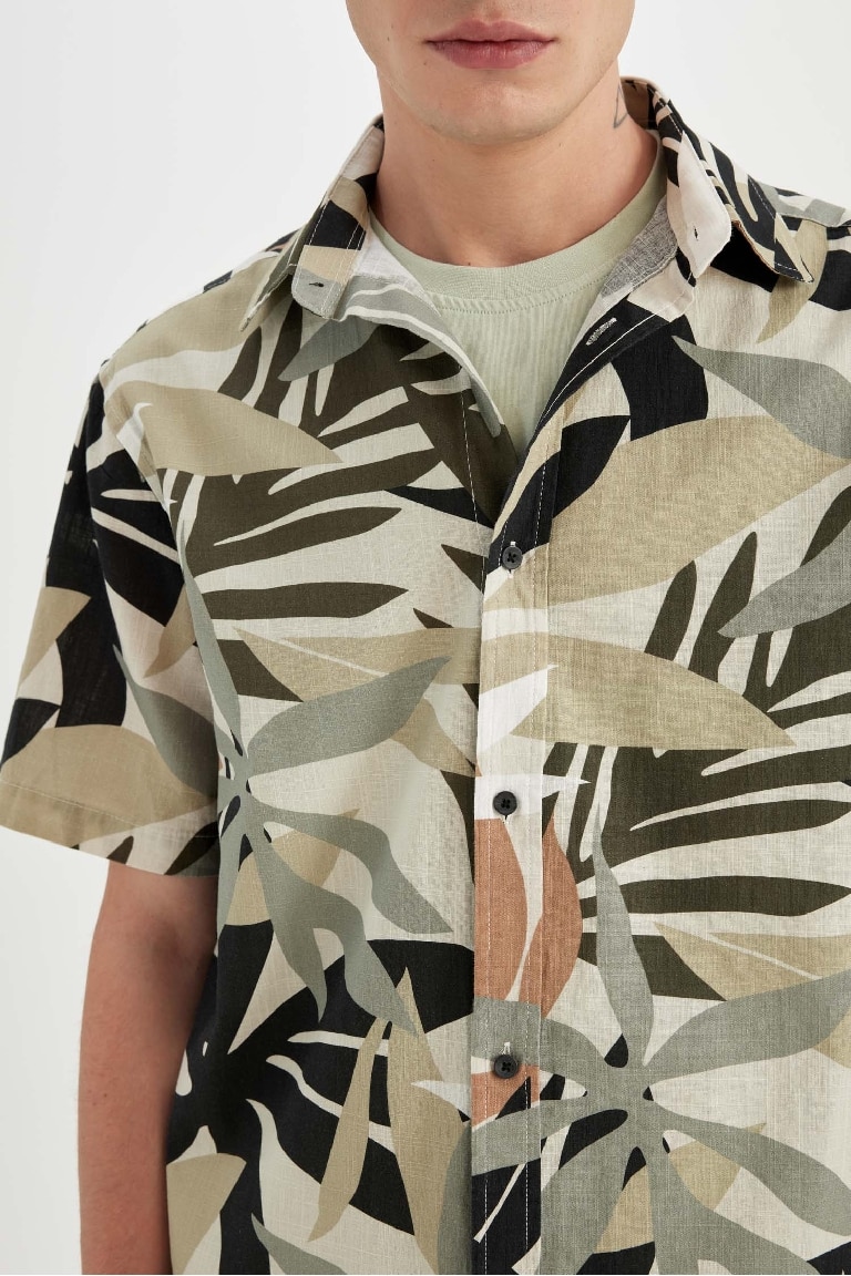 Regular Fit Hawaiian Printed Cotton Short Sleeve Shirt