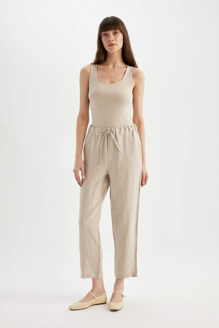 High Waist Short Leg Linen Trousers