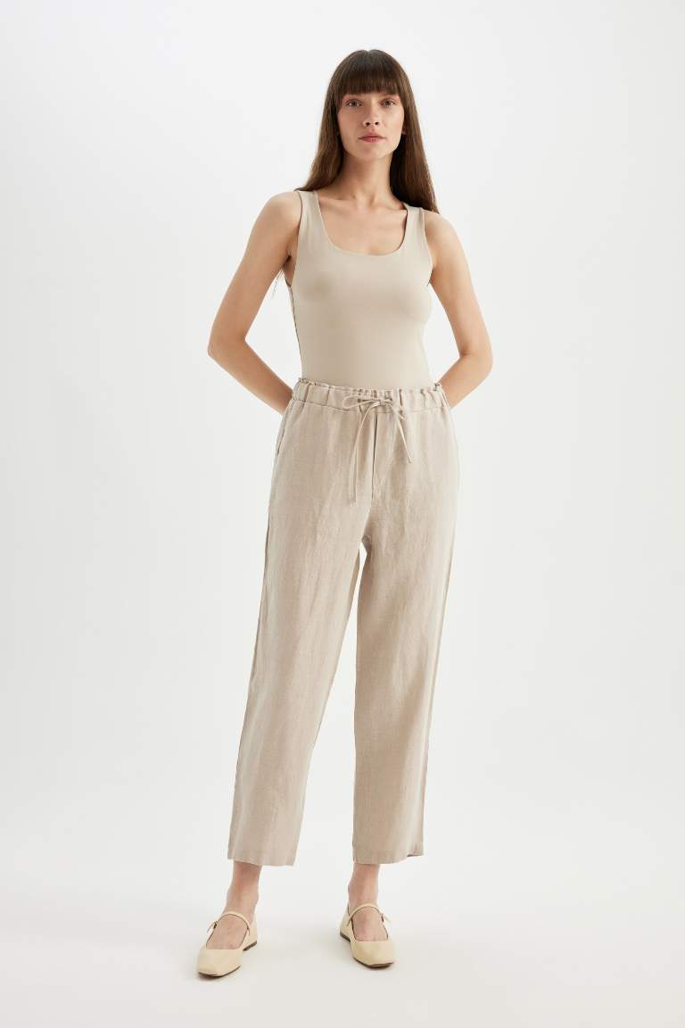 High Waist Short Leg Linen Trousers