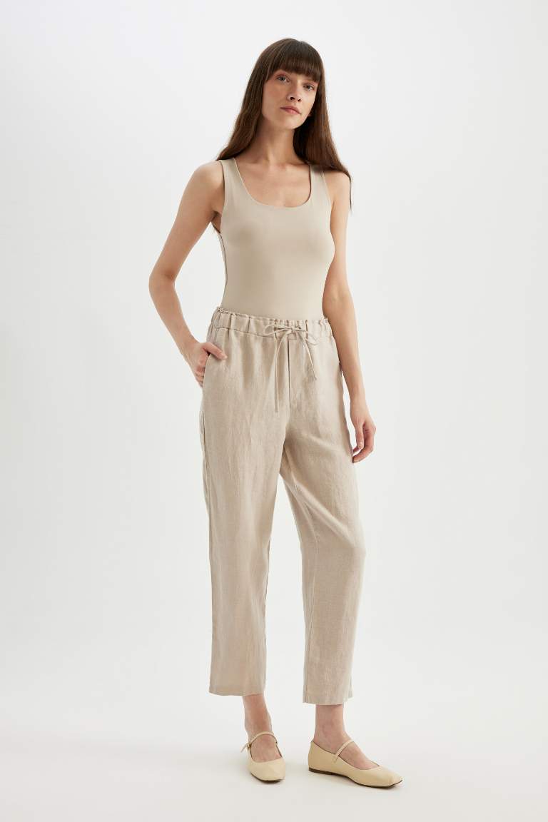 High Waist Short Leg Linen Trousers