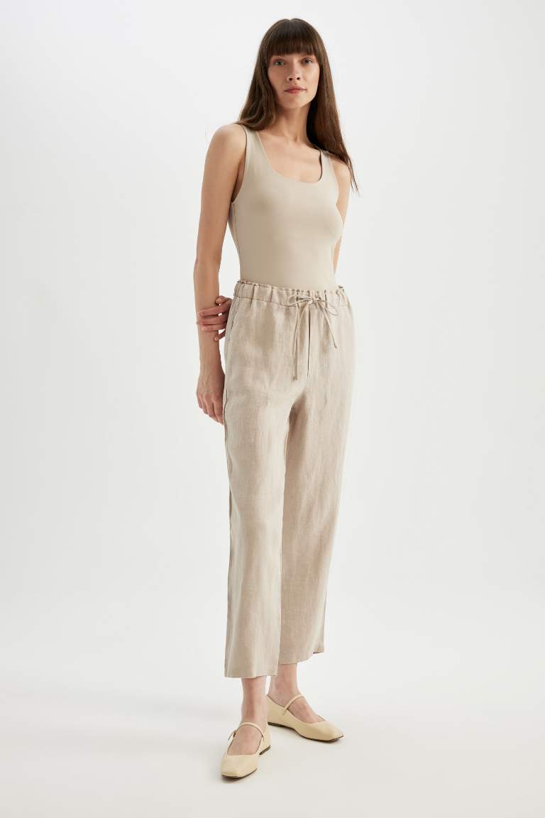 High Waist Short Leg Linen Trousers