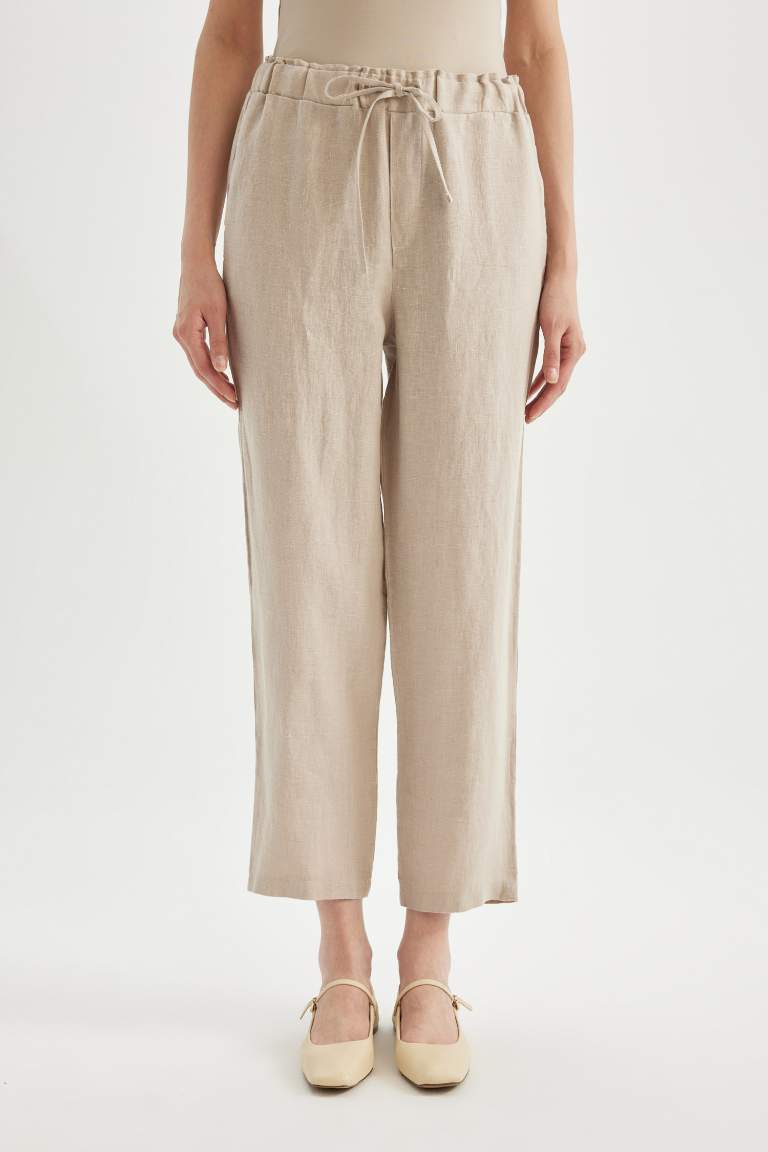 High Waist Short Leg Linen Trousers