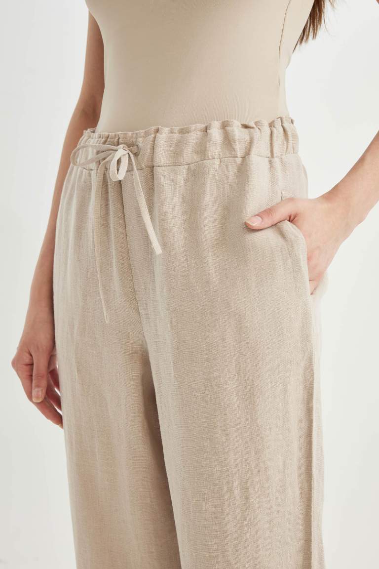 High Waist Short Leg Linen Trousers