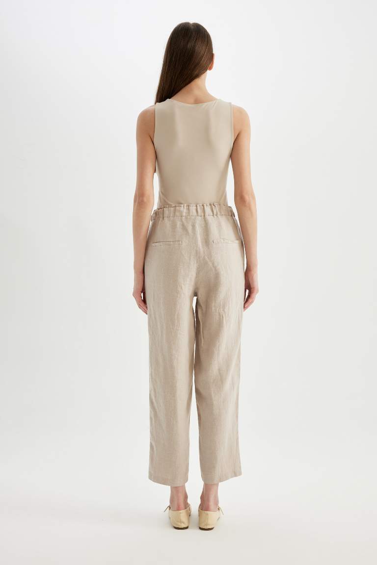 High Waist Short Leg Linen Trousers