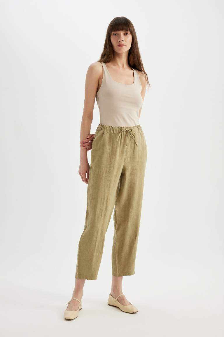 High Waist Short Leg Linen Trousers