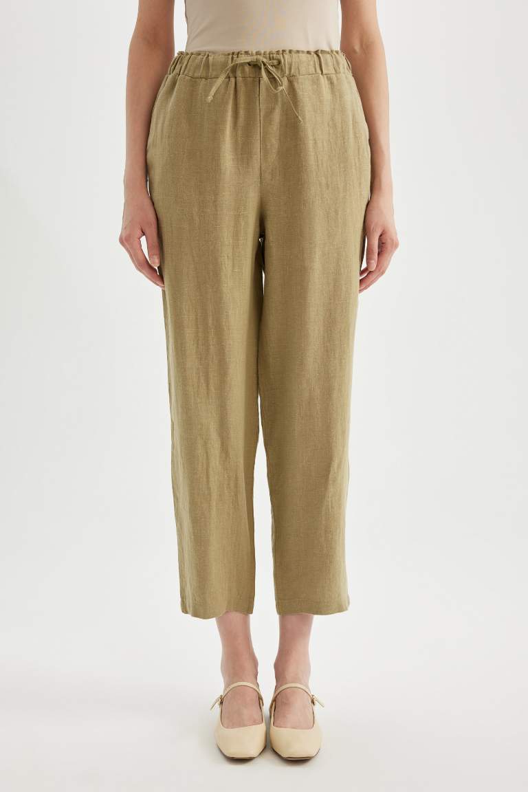 High Waist Short Leg Linen Trousers