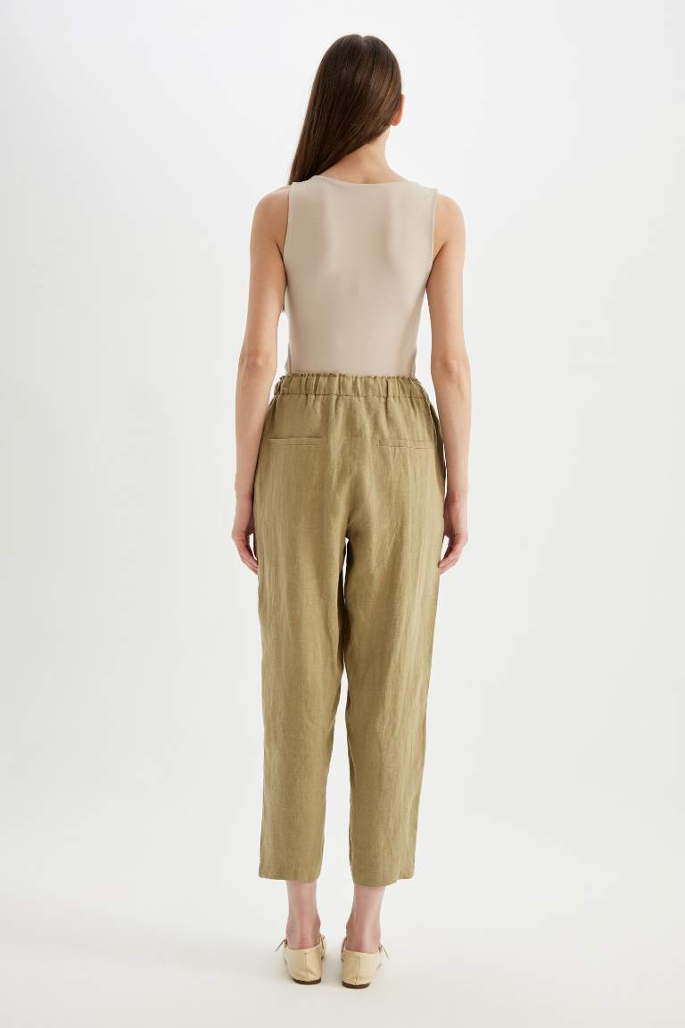 High Waist Short Leg Linen Trousers