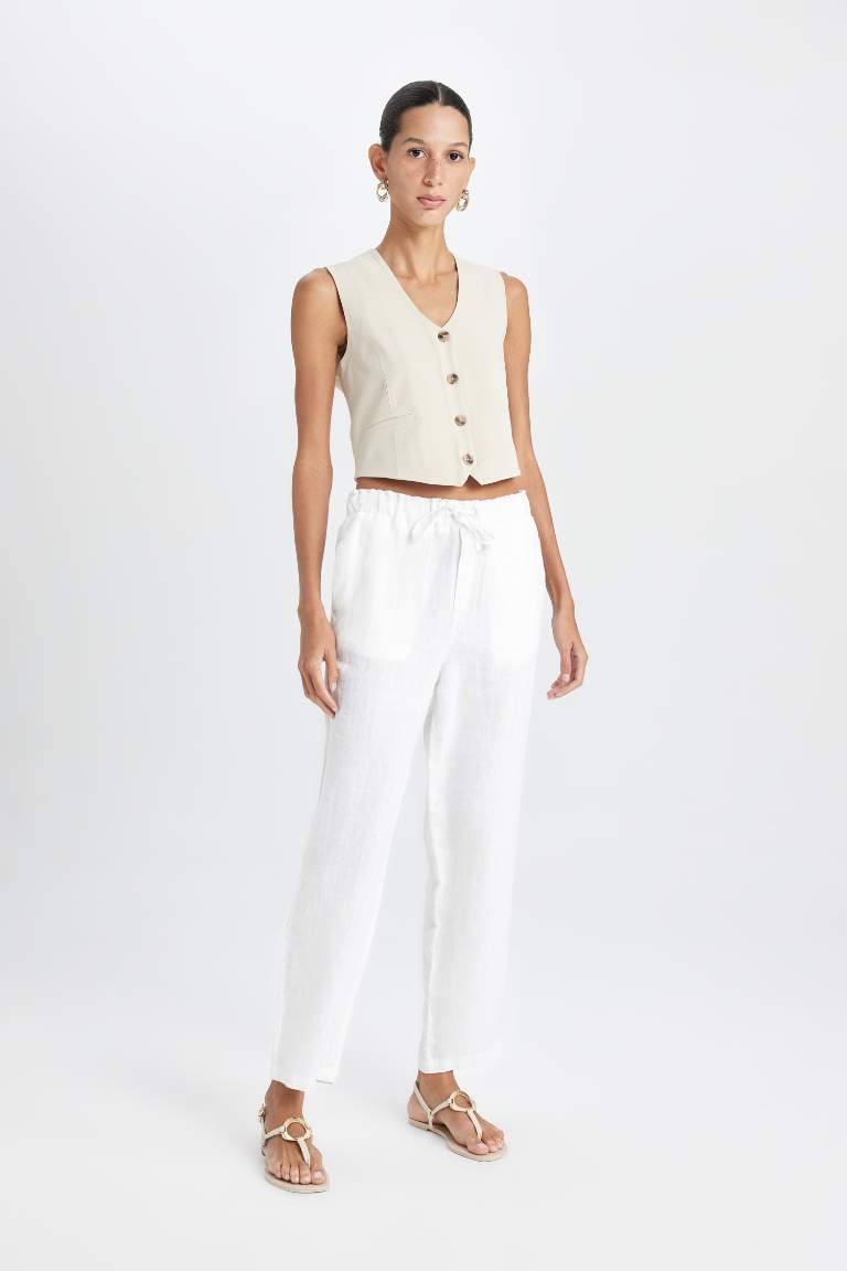 High Waist Short Leg Linen Trousers