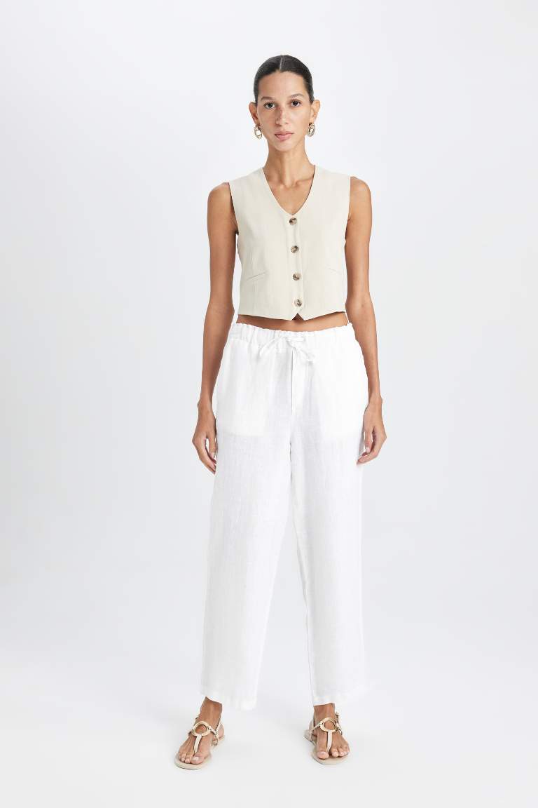 High Waist Short Leg Linen Trousers