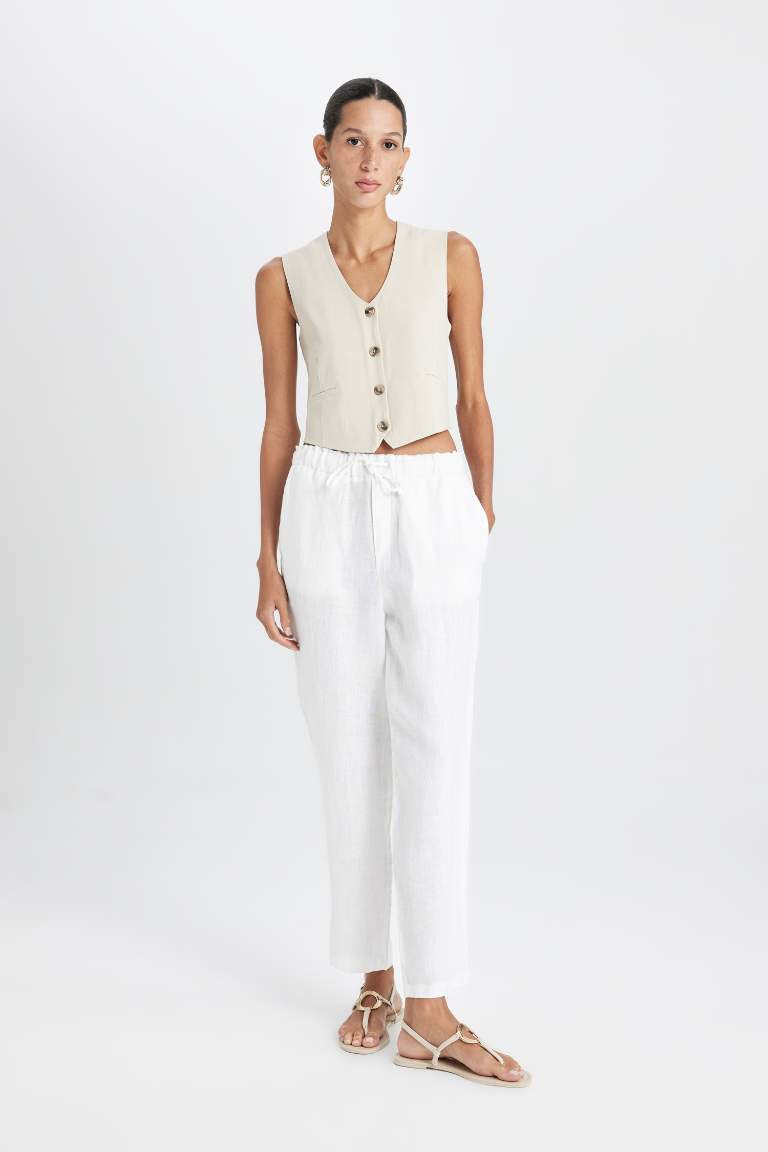 High Waist Short Leg Linen Trousers