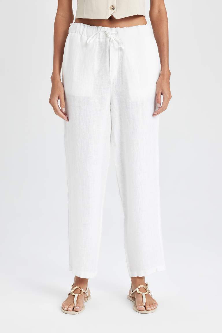 High Waist Short Leg Linen Trousers