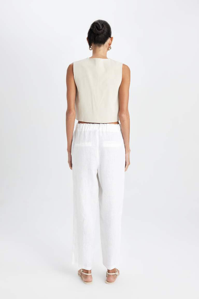 High Waist Short Leg Linen Trousers