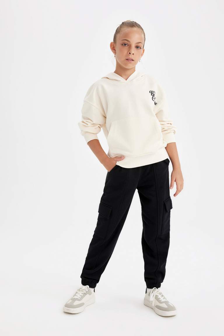 Pantalon Jogging noir à poches avec taille élastique pour Fille