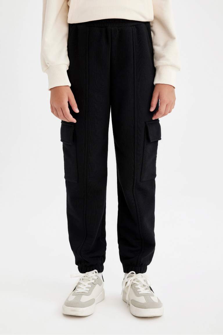 Girl Black Cargo School Sweatpants