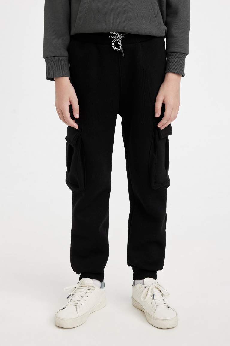 Boy Black Cargo School Sweatpants