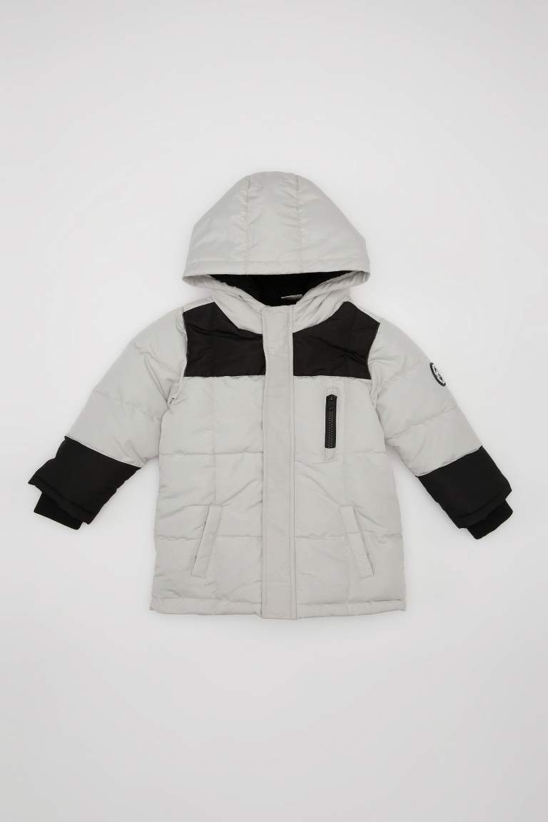 Boy Waterproof Ribbed Sleeve Hooded Jacket