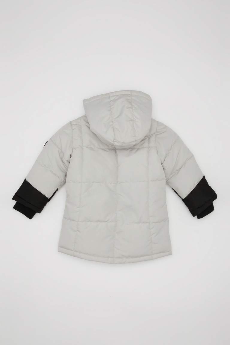 Boy Waterproof Ribbed Sleeve Hooded Jacket