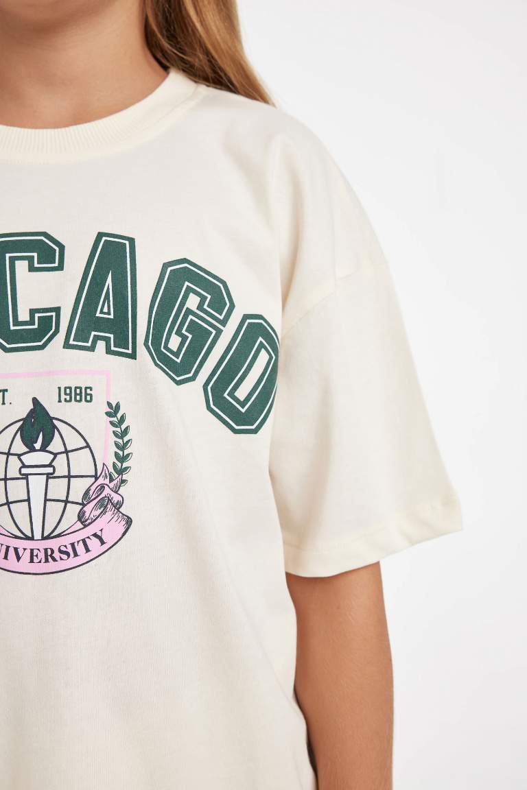 Girl Oversize Fit Crew Neck Printed School T-Shirt