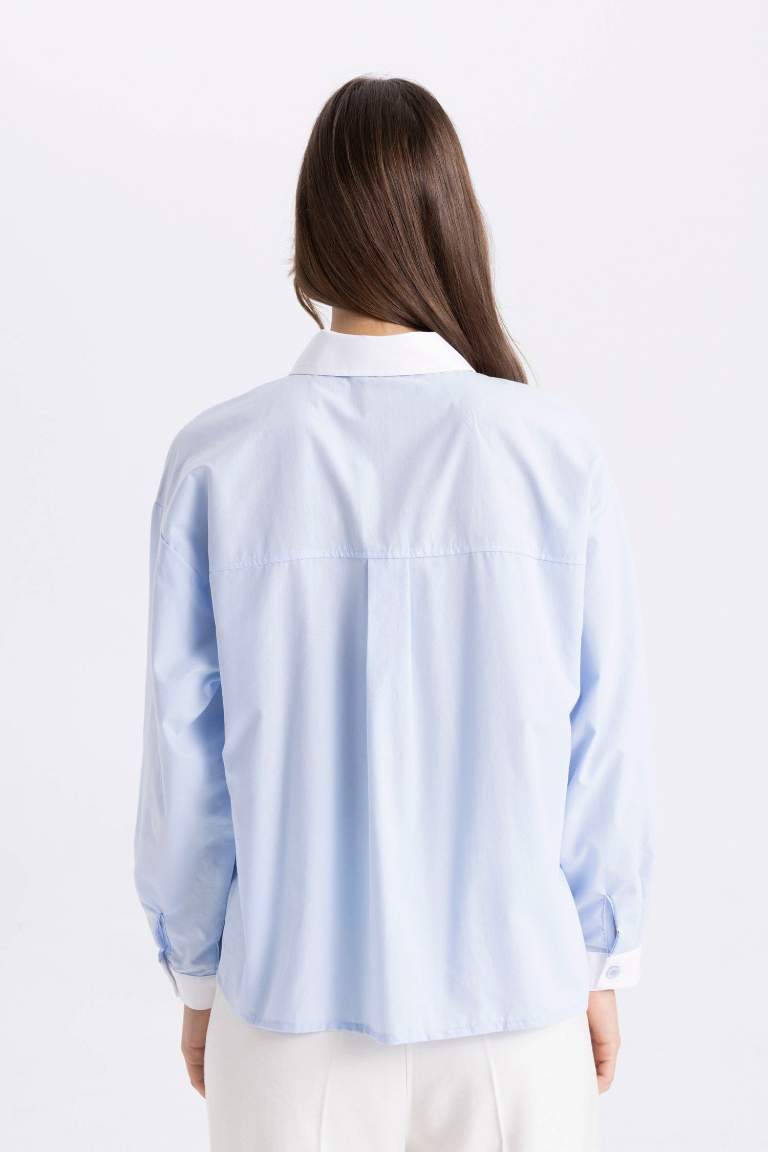 Relax Fit Zippered Poplin Long Sleeve Shirt Tunic