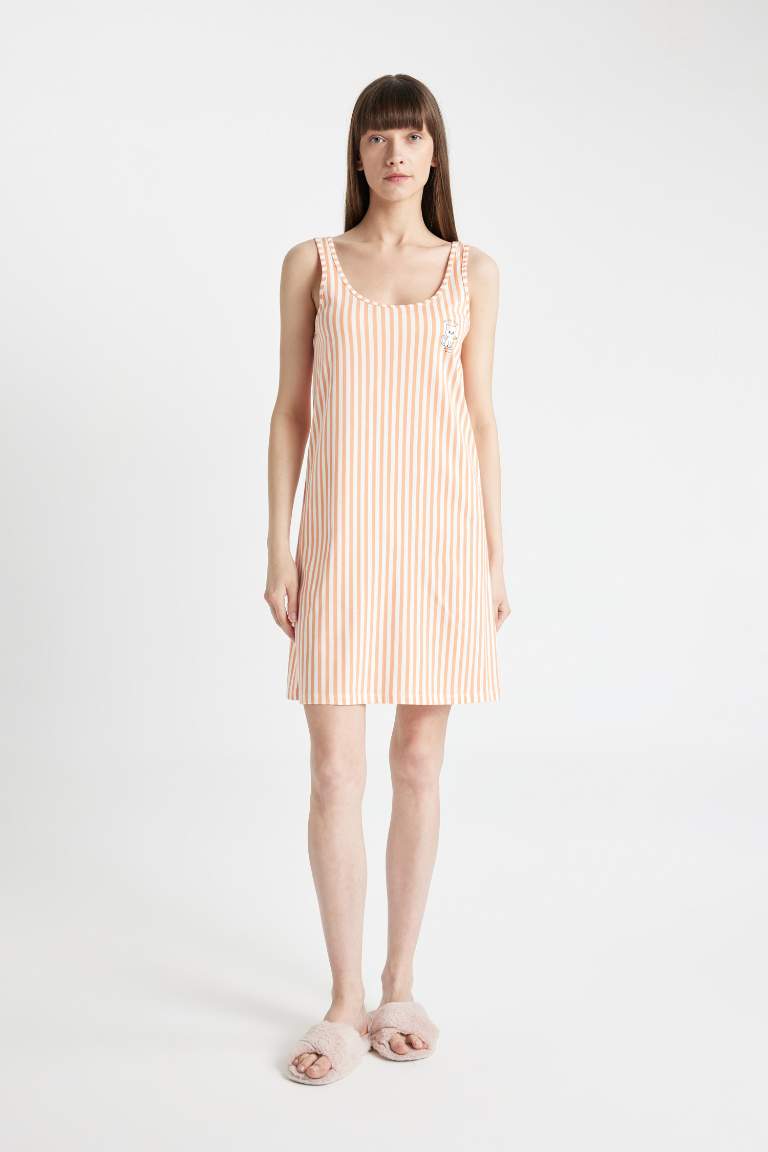 Fall in Love Striped Round Neck Nightgown