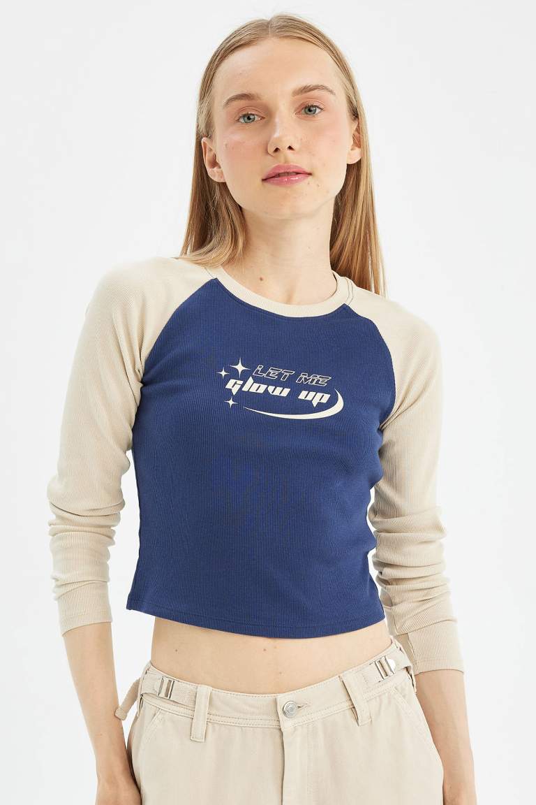 T-shirt Slim à manches longues et col rond avec imprimé pour Femme