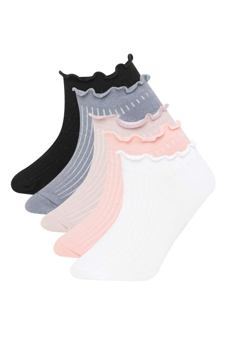 Girl Elastic 5 Piece Cotton Socks