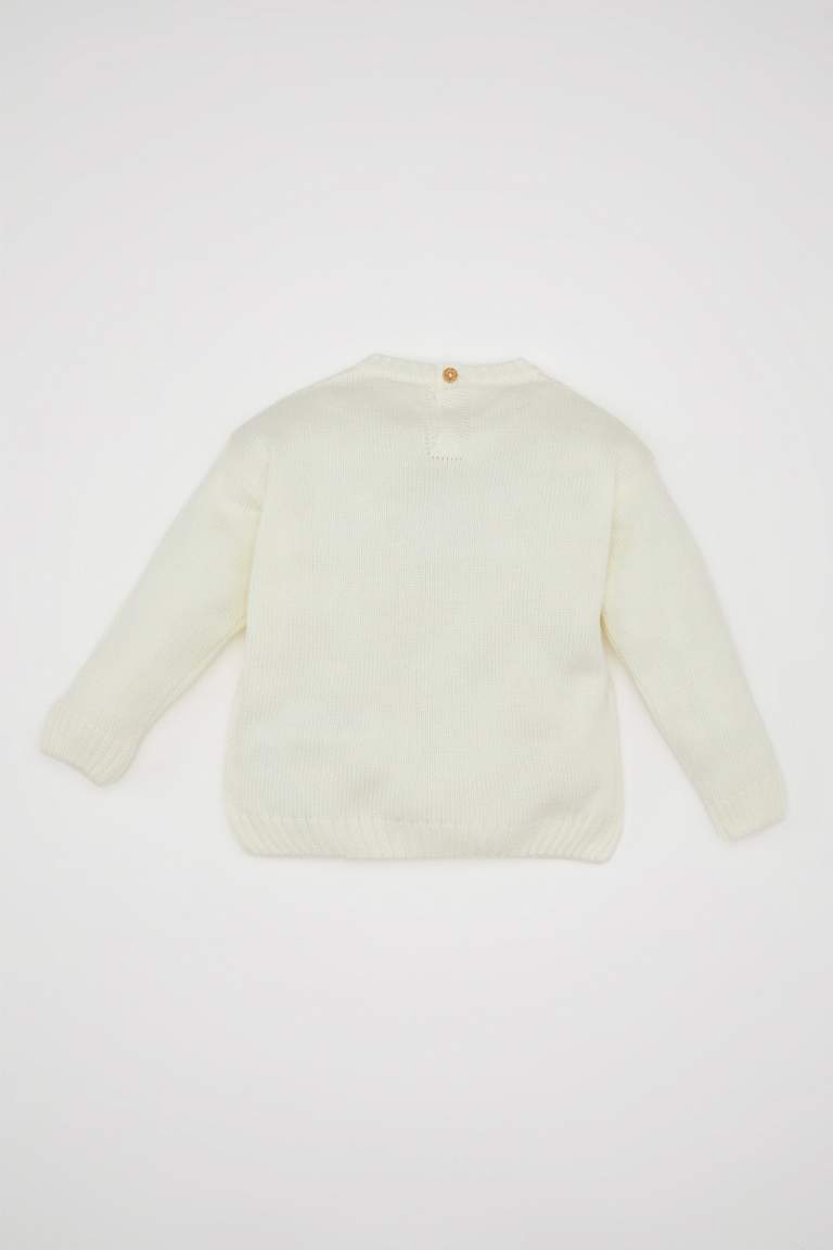 Baby Girl Beige Paris Printed Crew Neck Knitted Pullover