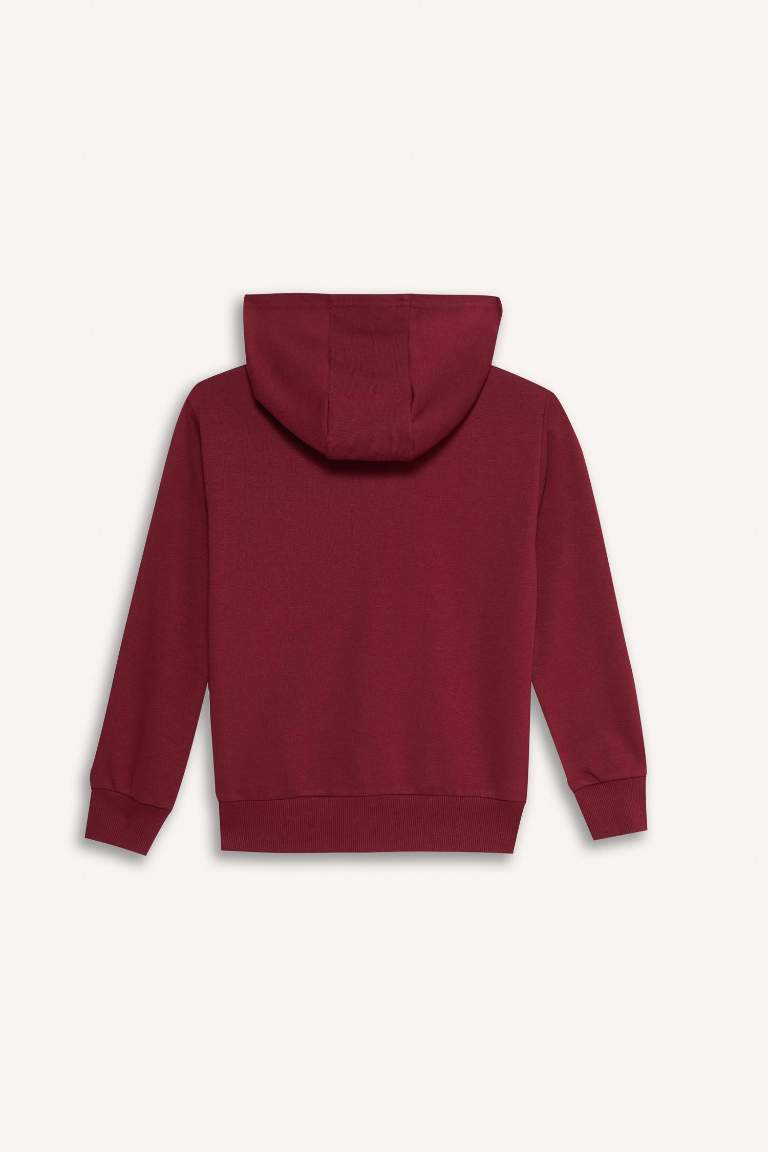 Kız Çocuk Basic Düz Kapüşonlu Fermuarlı Sweatshirt