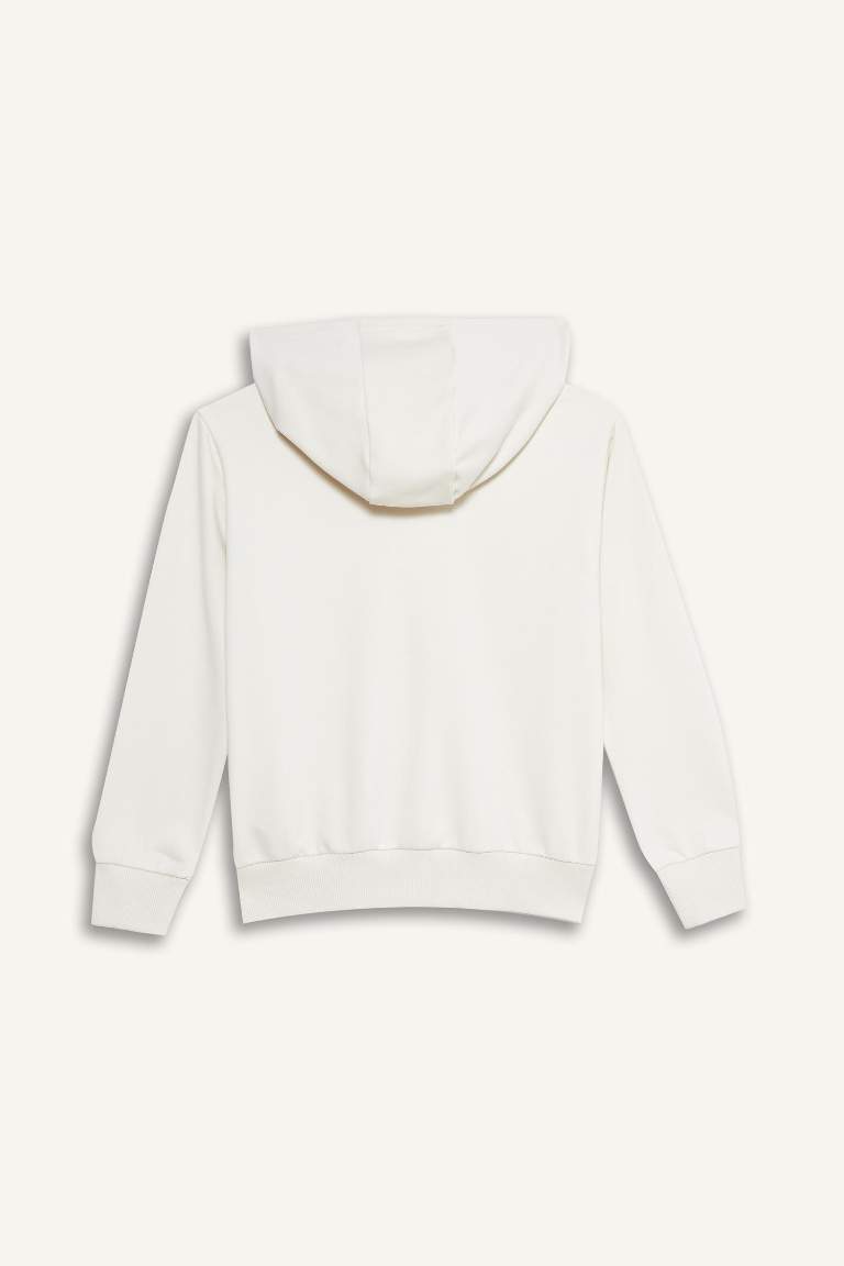 Kız Çocuk Basic Düz Kapüşonlu Fermuarlı Sweatshirt
