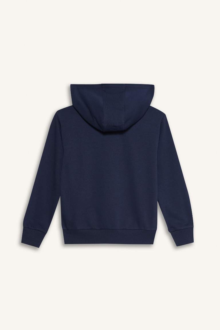 Kız Çocuk Basic Düz Kapüşonlu Fermuarlı Sweatshirt