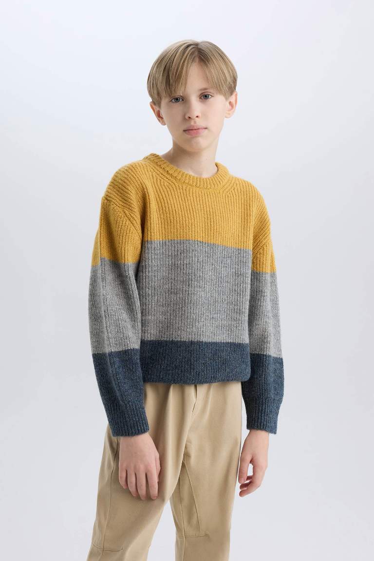 Pull en tricot à blocs de couleurs Col rond et Coupe régulière pour garçon