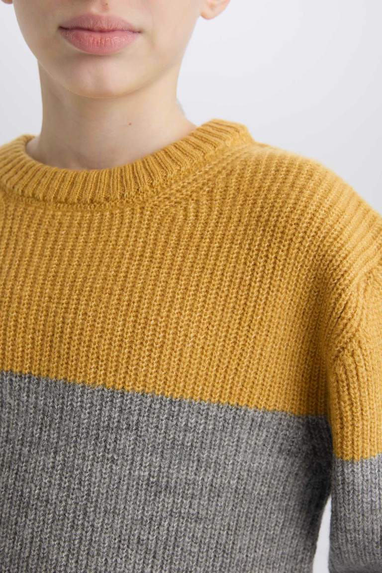 Pull en tricot à blocs de couleurs Col rond et Coupe régulière pour garçon