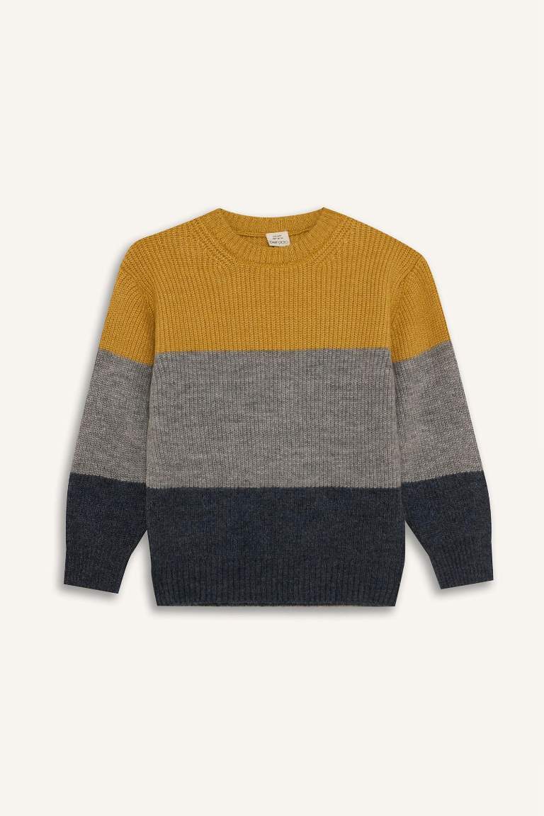 Pull en tricot à blocs de couleurs Col rond et Coupe régulière pour garçon