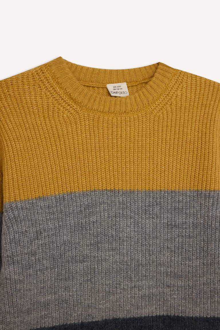 Pull en tricot à blocs de couleurs Col rond et Coupe régulière pour garçon