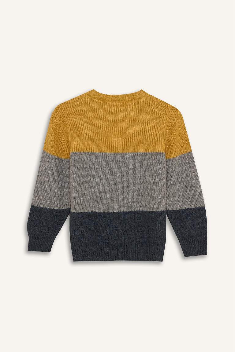 Pull en tricot à blocs de couleurs Col rond et Coupe régulière pour garçon