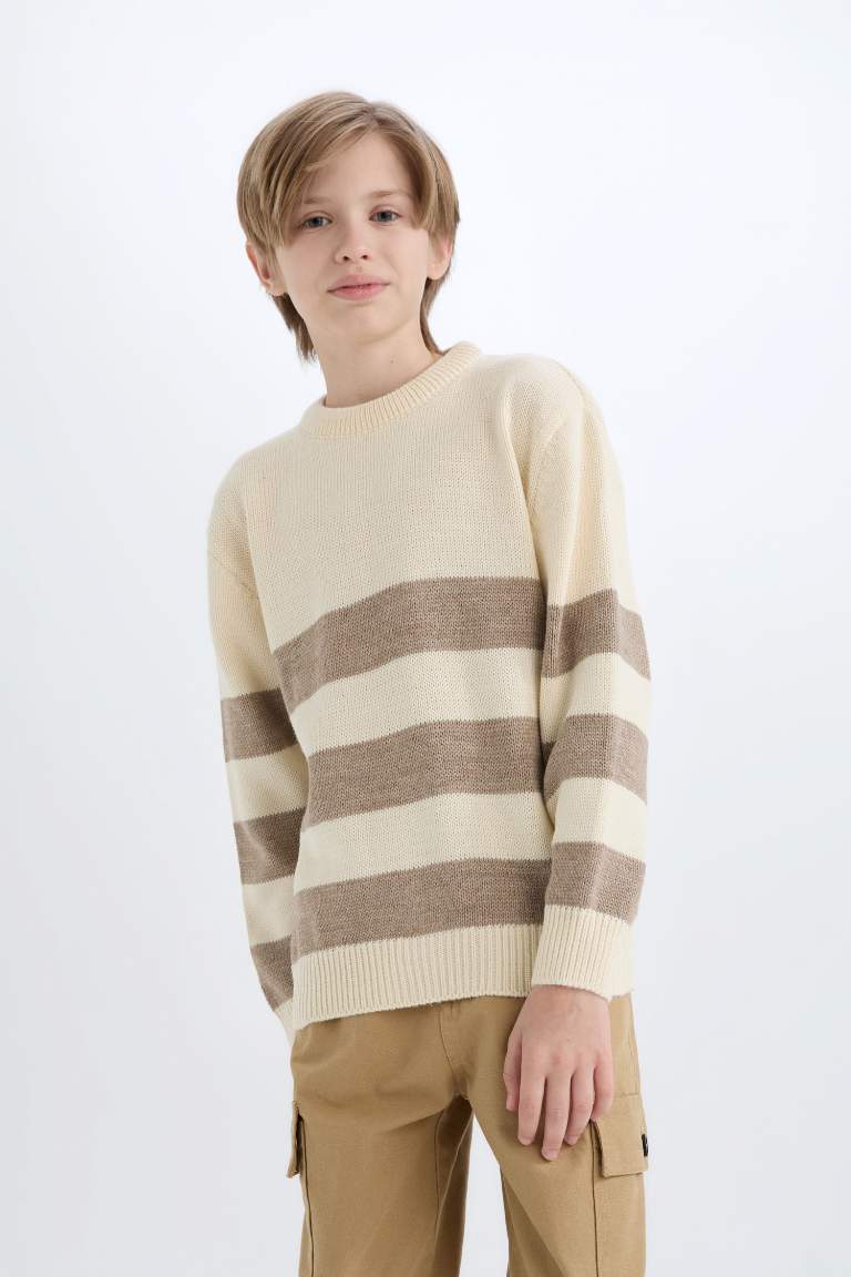 Boy Regular Fit Crew Neck Striped Knitwear Pullover