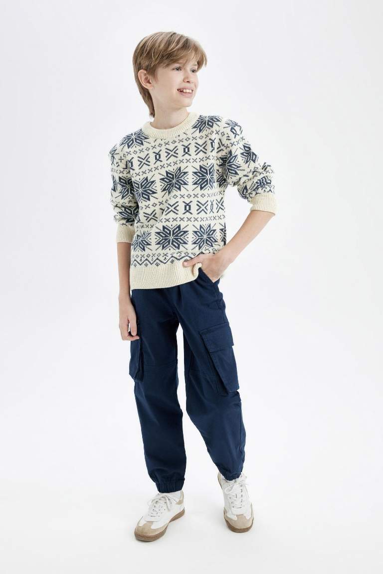 Boy Crew Neck Patterned Knitted Pullover